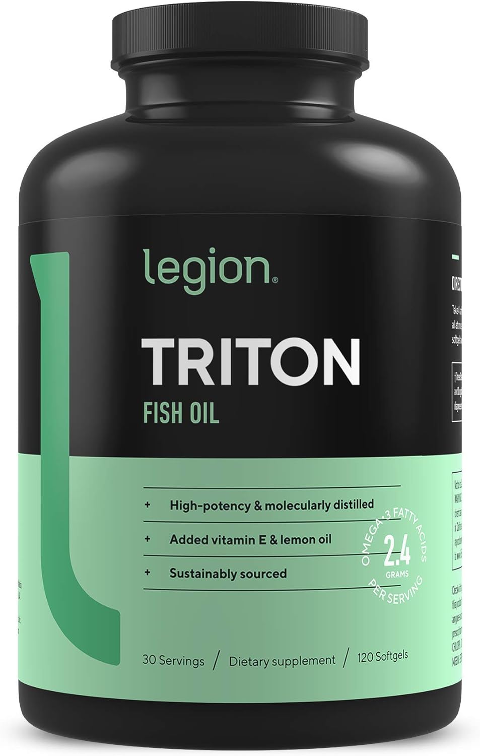 LEGION Athletics Triton Fish Oil Capsules - Triple Strength Omega 3 Essential Fatty Acids with Vitamin E & Lemon Oil for Maximum Absorption, Freshness & Purity - 2400mg EPA & DHA Per Serving, 30 Svgs