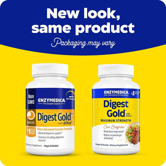 Enzymedica - Digest Gold With Atpro, Daily Digestive Support Supplement With Enzymes And Atp, 180 Capsules