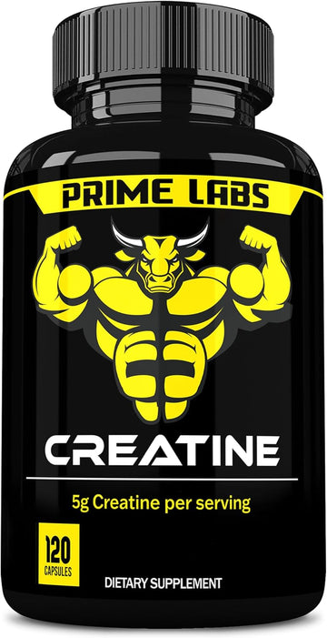 Prime Labs Creatine Capsules - Creatine Monohydrate Pills For Men & Women - 5G (5000Mg) Pure Creatine Per Serving - Muscle Growth, Muscle Recovery, Brain Function - Workout Supplement - 120 Count