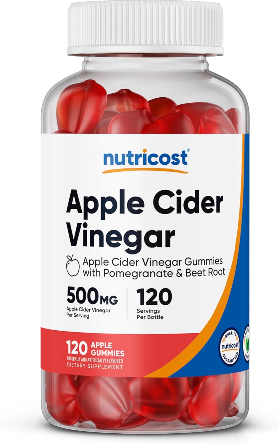 Nutricost Apple Cider Vinegar 500Mg, 120 Gummies, Apple Flavored - Gluten Free, Non-Gmo, No Corn Syrup