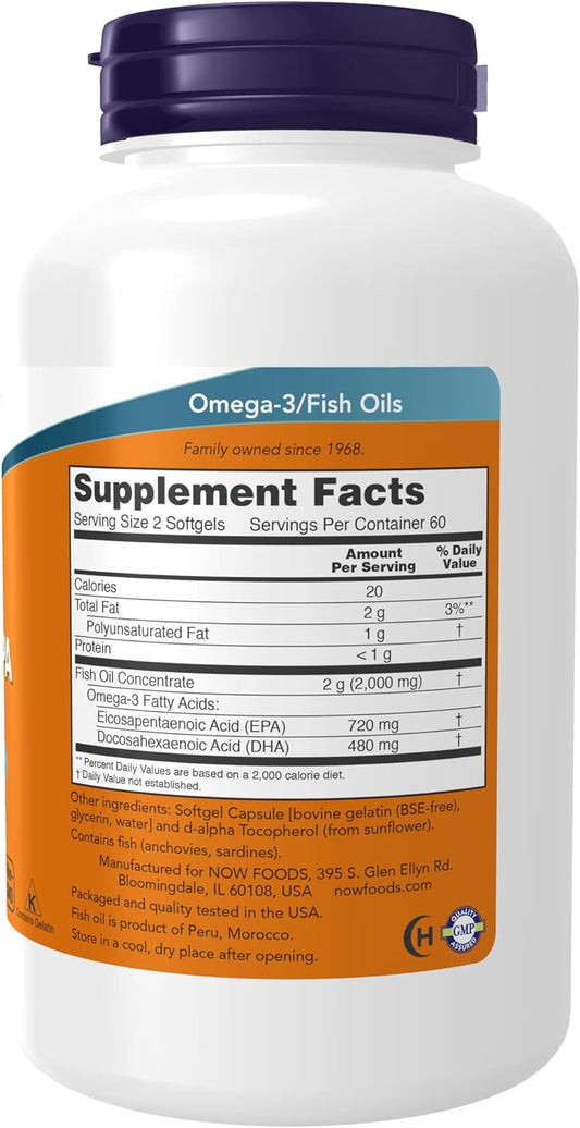 NOW Supplements, Super Omega EPA, 360 EPA / 240 DHA, Molecularly Distilled, Cardiovascular Support*, 120 Softgels