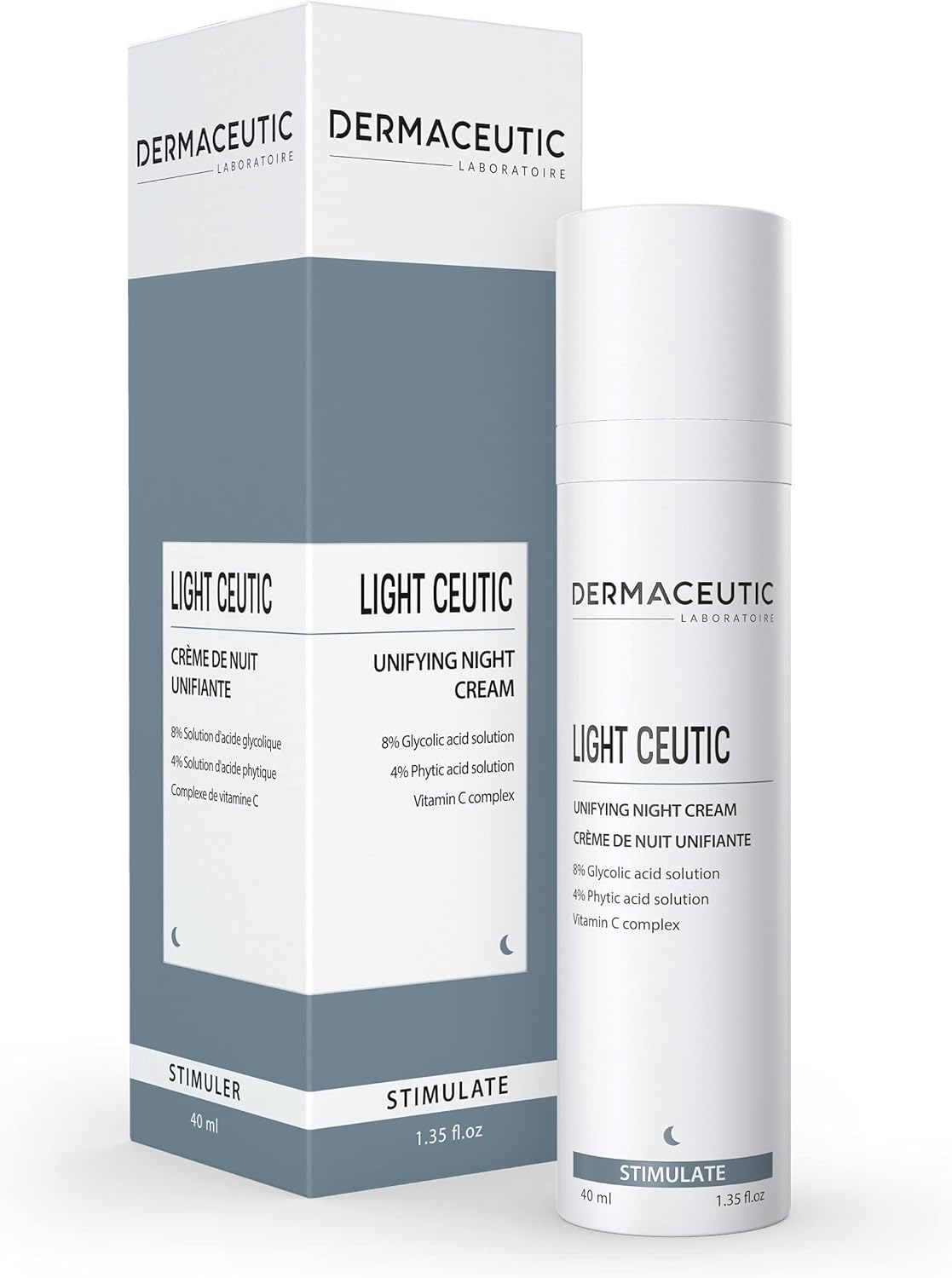 Dermaceutic Light Ceutic - Skin Toning Night Cream - Brightening Face Cream With Glycolic Acid, Phytic Acid And Vitamin C - Age-Defense Cream - 40Ml