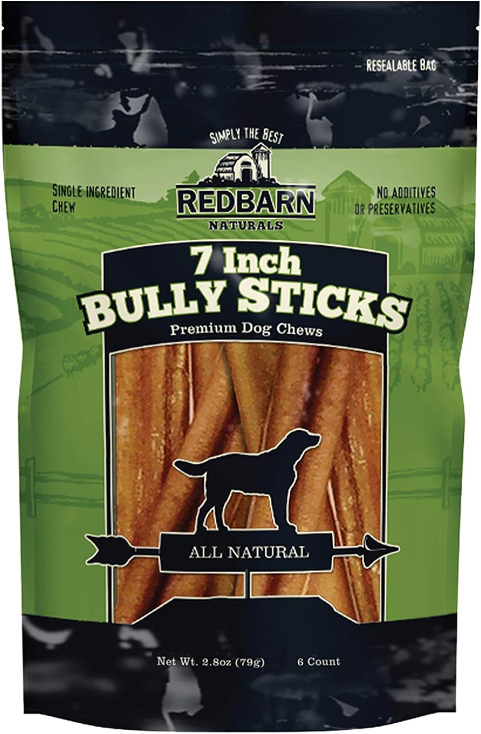 Redbarn All-Natural 7" Bully Sticks for Dogs - Premium Grain-Free & Rawhide-Free Single Ingredient Long Lasting Low Odor Dental Treat for Chewers - 6 Count