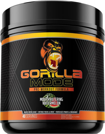 Gorilla Mode Pre Workout - Massive Pumps ú Laser Focus ú Energy ú Power - L-Citrulline, Creatine, L-Tyrosine, Betaine, Hydroprime?, Alpha-GPC, 400mg Caffeine, Huperzine A - 800g (Watermelon)