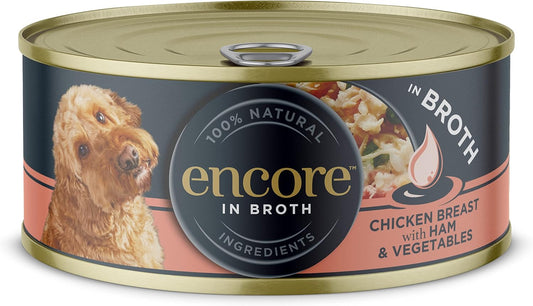 Encore 100% Natural Wet Dog Food, Chicken Breast with Ham and Vegetables in 156g Tin (Pack of 12)?ENC5004
