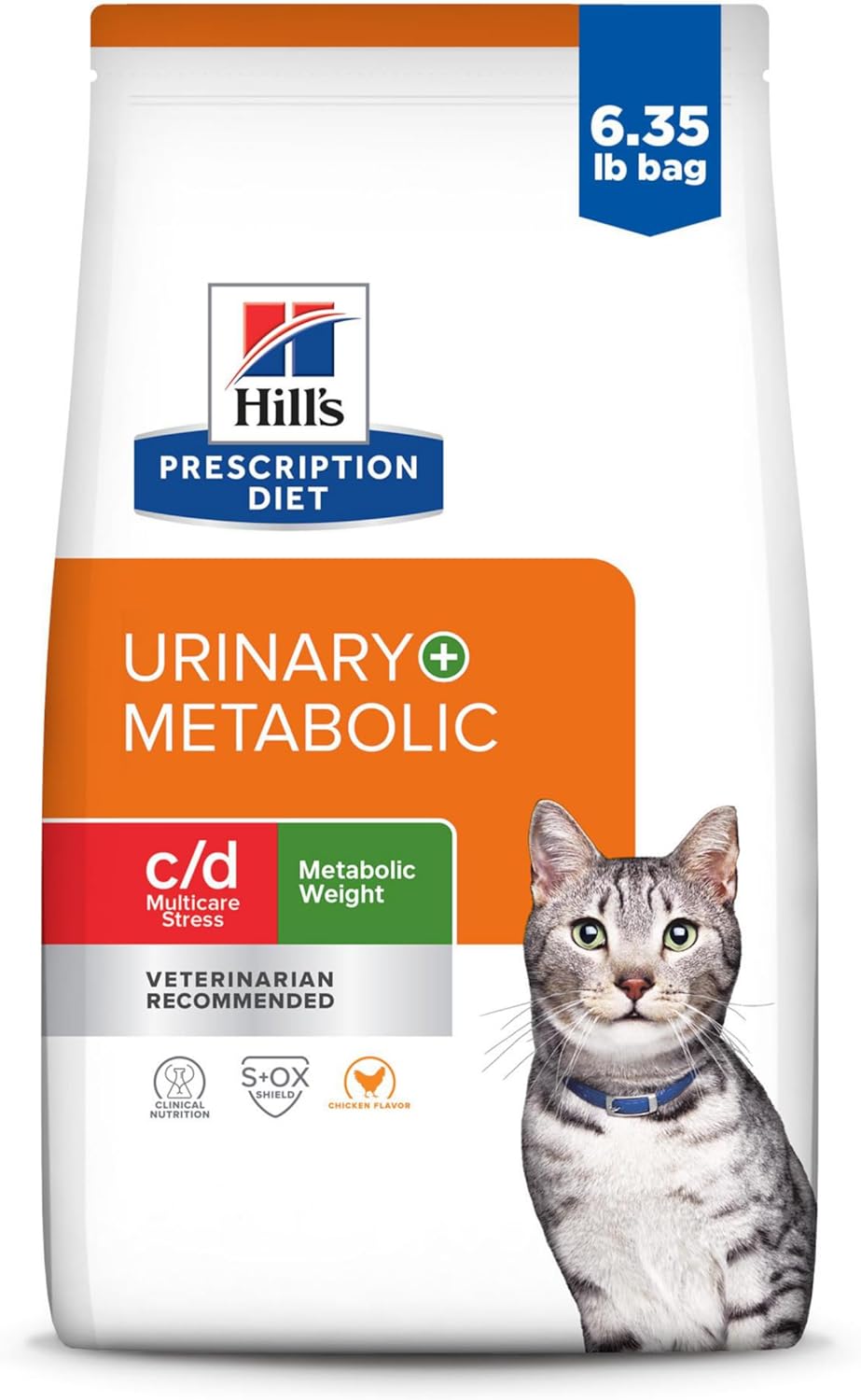 Hill'S Prescription Diet C/D Multicare Stress + Metabolic, Urinary Stress + Weight Care Chicken Flavor Dry Cat Food, Veterinary Diet, 6.35 Lb. Bag