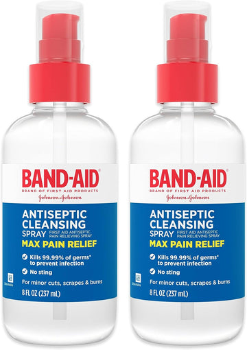 Band-Aid Brand Antiseptic Cleansing Spray, First Aid Antiseptic Spray Relieves Pain & Kill Germs, With Benzalkonium Cl Wound Antiseptic & Pramoxine Hcl Topical Analgesic, 2 X 8 Fl. Oz