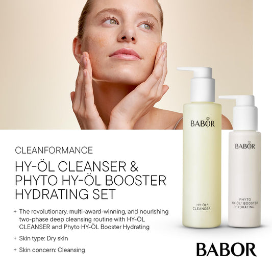 Babor Hy-Ol Cleanser & Phyto Hy-Ol Booster Hydrating Set, Double Cleansing, Oil Cleanser And Makeup Remover Oil For Dull, Dry Skin