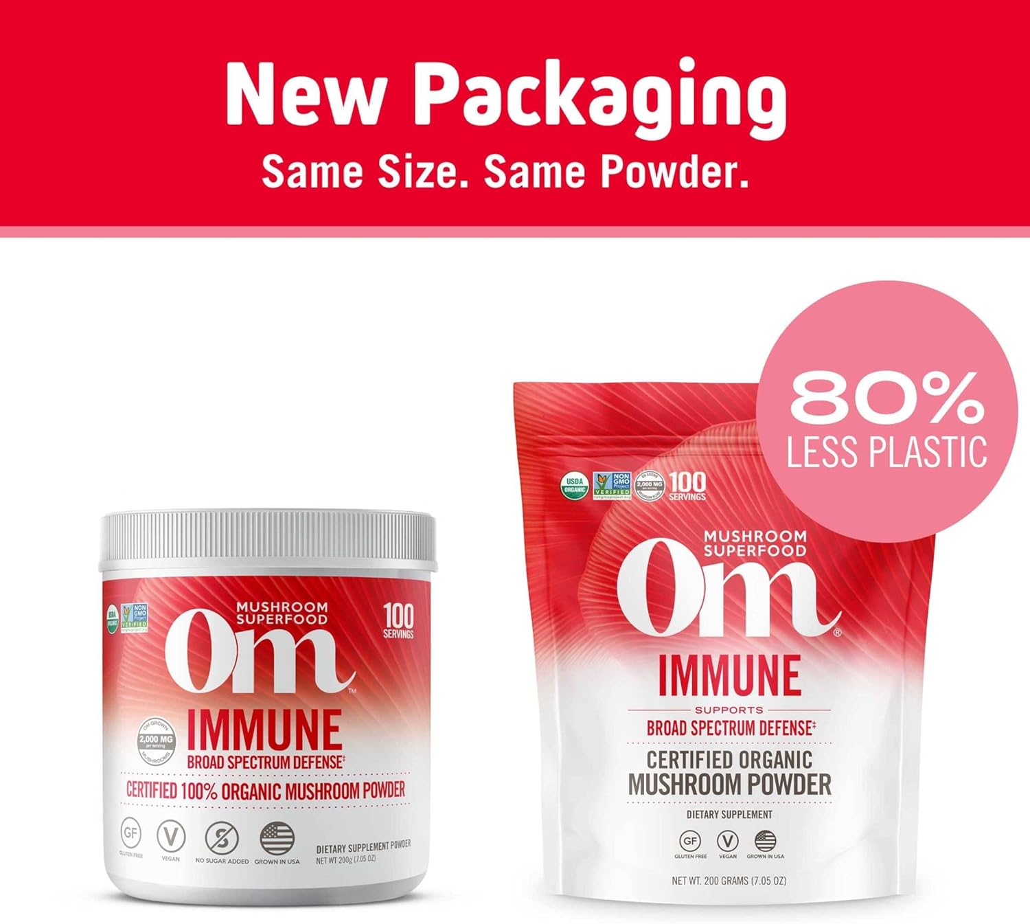 Om Organic Mushroom Superfood Powder, Immune, (100 Servings), Reishi & Turkey Tail, Immune Support Supplement, 7.05  (Pack of 1)