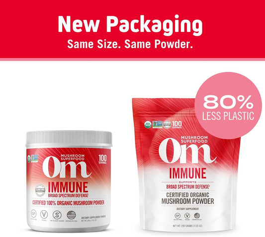 Om Organic Mushroom Superfood Powder, Immune, (100 Servings), Reishi & Turkey Tail, Immune Support Supplement, 7.05  (Pack of 1)