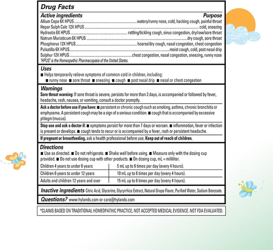 Hyland'S Kids Cold & Cough, Daytime Grape Cough Syrup Medicine For Kids Ages 4+, Decongestant, Sore Throat & Allergy Relief, Natural Treatment For Common Cold Symptoms, 4 Fl Oz