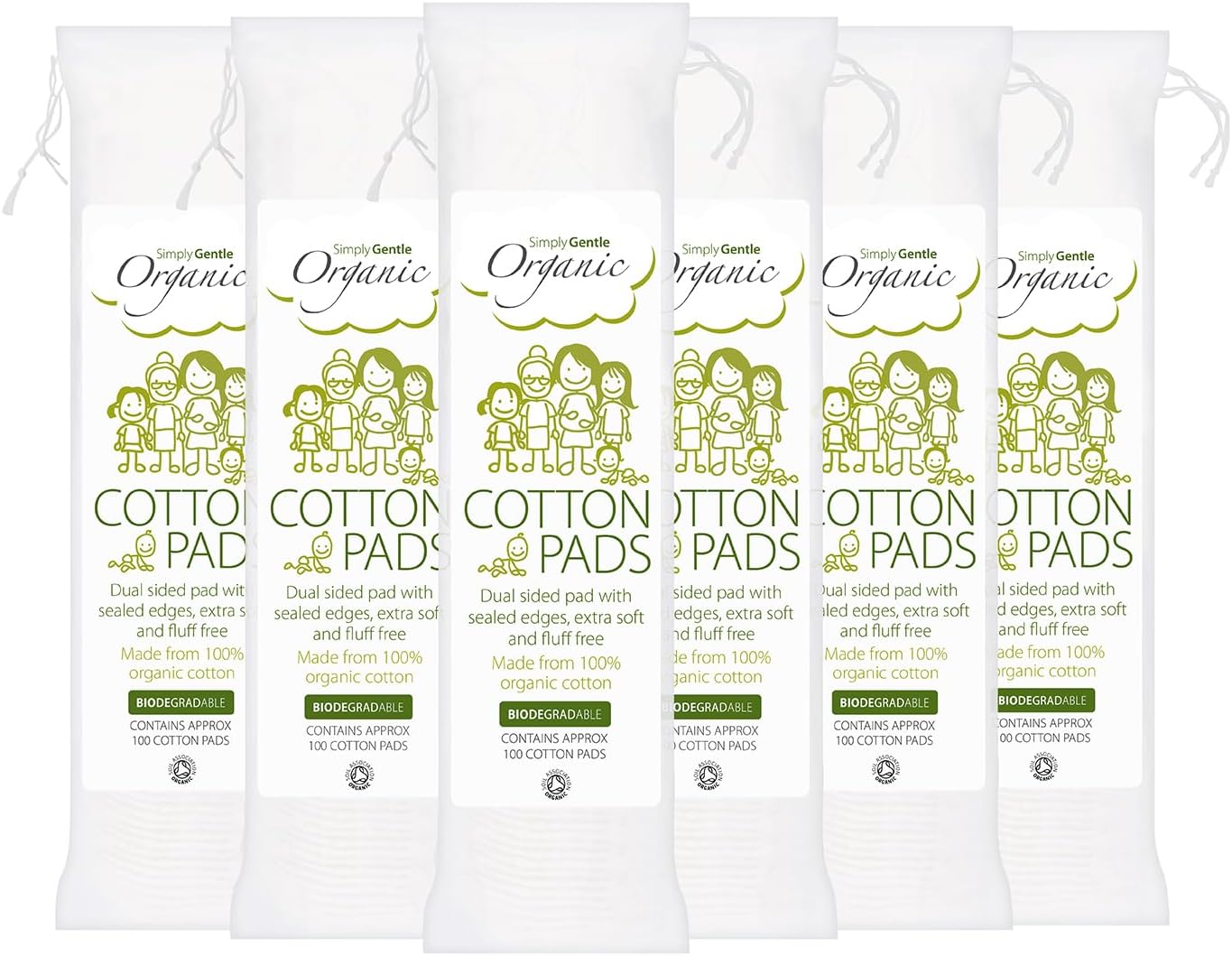 Simply Gentle Organic Cotton Pads - Perfect For Sensitive Skin - Pure Cotton Pads For First Aid - Free From Odours Or Irritants - Round Shape Disposable Cotton Pads - 6 Packs Of 100 Pads