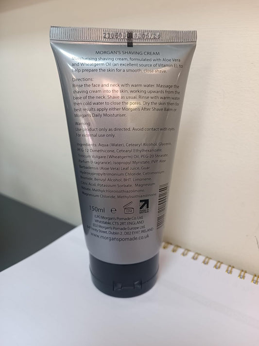 Morgan'S Pomade Shaving Cream, Minimises Razor Burn, Softens Facial Hair And Prepares The Skin For A Smooth, Close Shave, With Aloe Vera And Vitamin E 5.2 Fl Oz