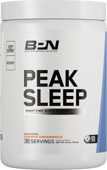 Bare Performance Nutrition Bpn Peak Sleep Night-Time Sleep Support Supplement, Hot Drink Mix Powder, 30 Servings, Orange Dreamsicle