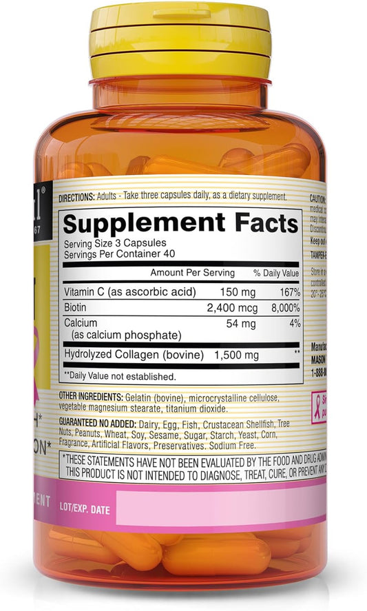 Mason Natural Collagen 1500 Mg With Vitamin C And Calcium - Healthier Hair, Nails & Skin, Improved Cartilage And Joint Function, 120 Capsules