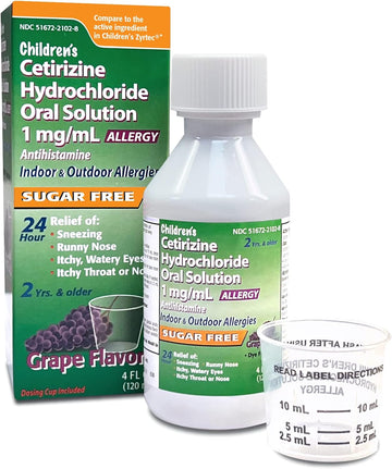 Taro Children'S Cetirizine Oral Solution Syrup Allergy Relief For Sneezing, Runny Nose, Itchy, Watery Eyes Grape Flavor | 2 Yrs. & Older