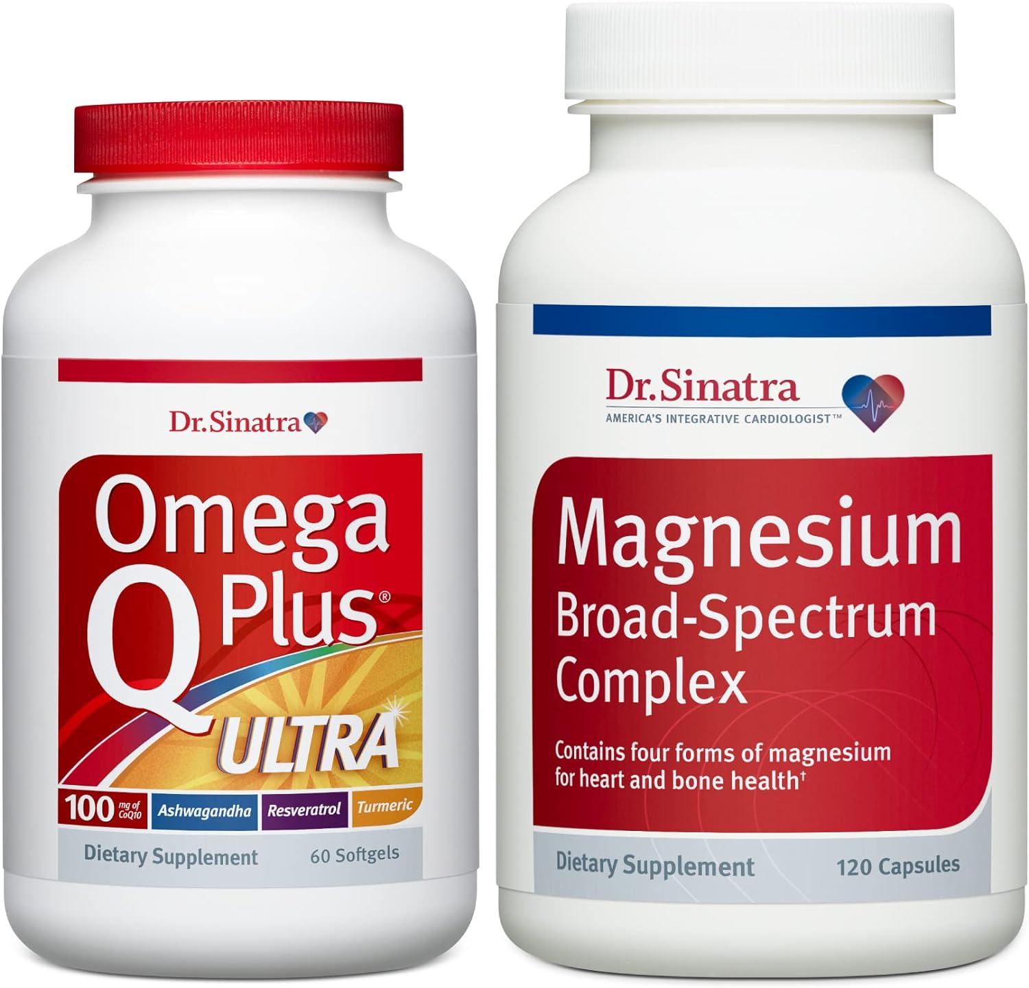 Dr. Sinatra Omega Q Plus Ultra with 100 mg of CoQ10 and Stress-Reducing Ashwagandha Plus Magnesium Broad-Spectrum Complex Ultimate Heart Health Bundle | Advanced Cardiovascular Support