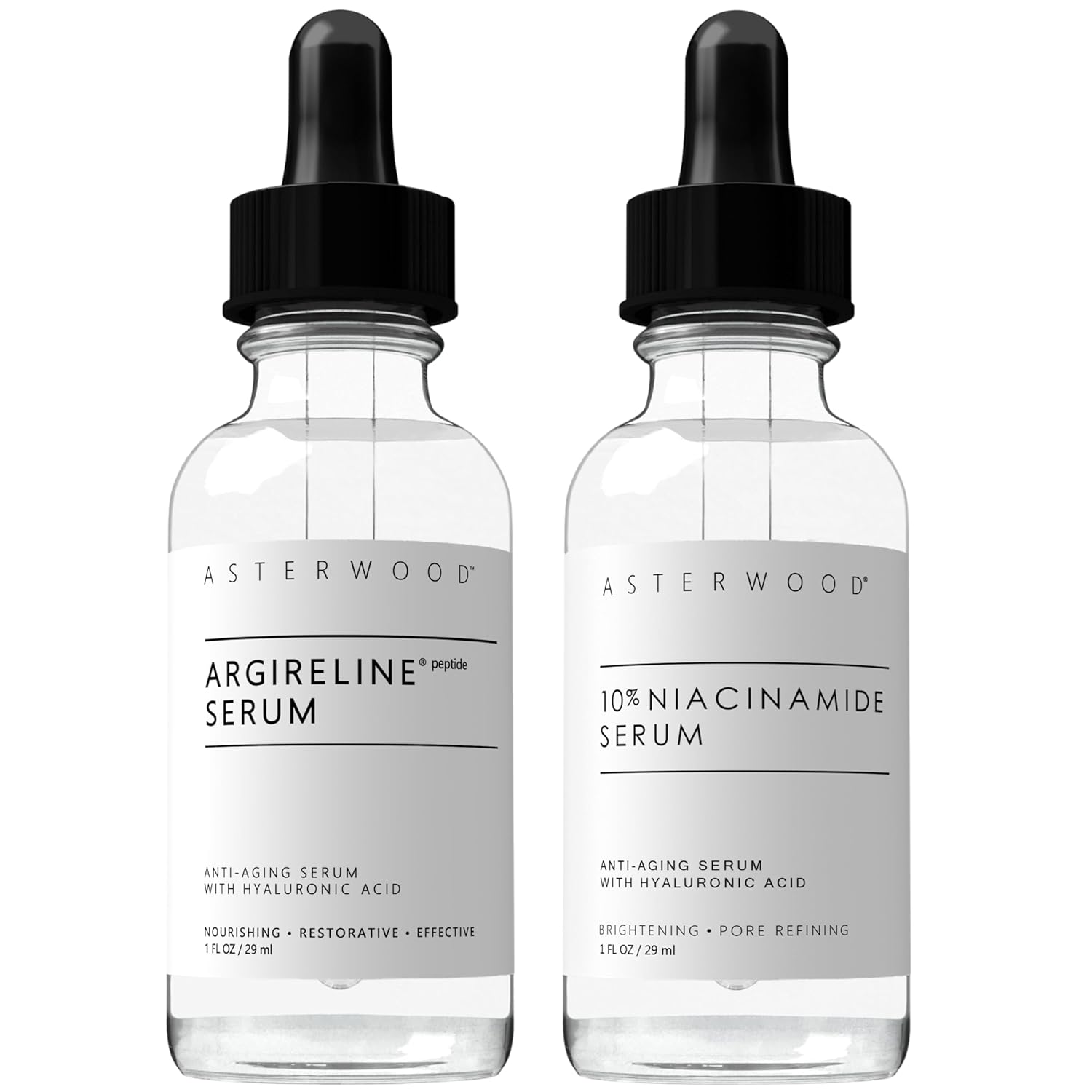 Asterwood Argireline Peptide Serum 1 Oz + 10% Niacinamide Serum 1 Oz