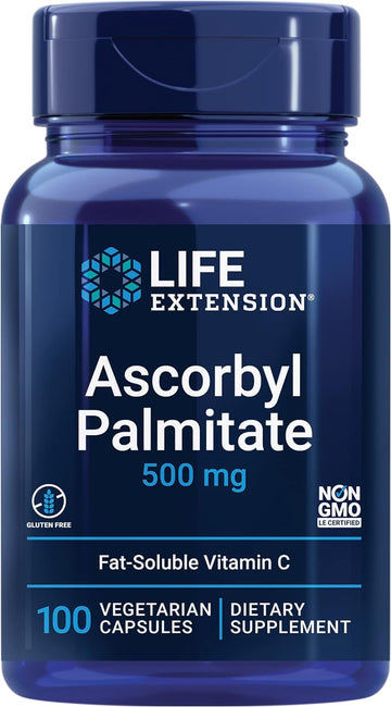 Life Extension Ascorbyl Palmitate 500mg ? Fat-Soluble Vitamin C Supplement for Immune Support and Longevity ? Water-Soluble Gluten-Free, Non-GMO, Vegetarian ? 100 Capsules