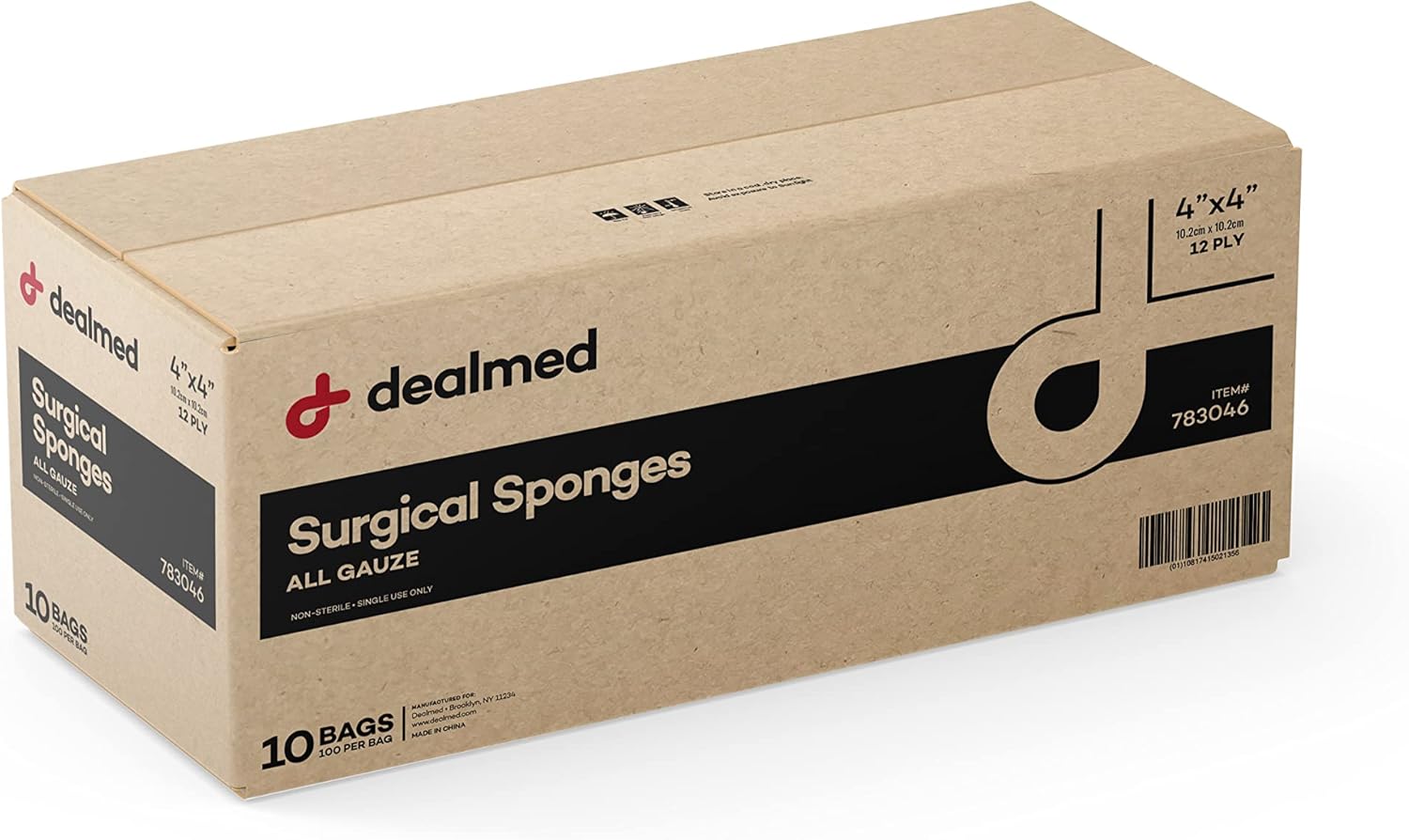 Dealmed 4" X 4" Surgical Sponges, 12-Ply, Absorbent Woven Gauze Pads, Non-Sterile Wound Care For First Aid Kit And Medical Facilities, 200 Count (Case Of 10)