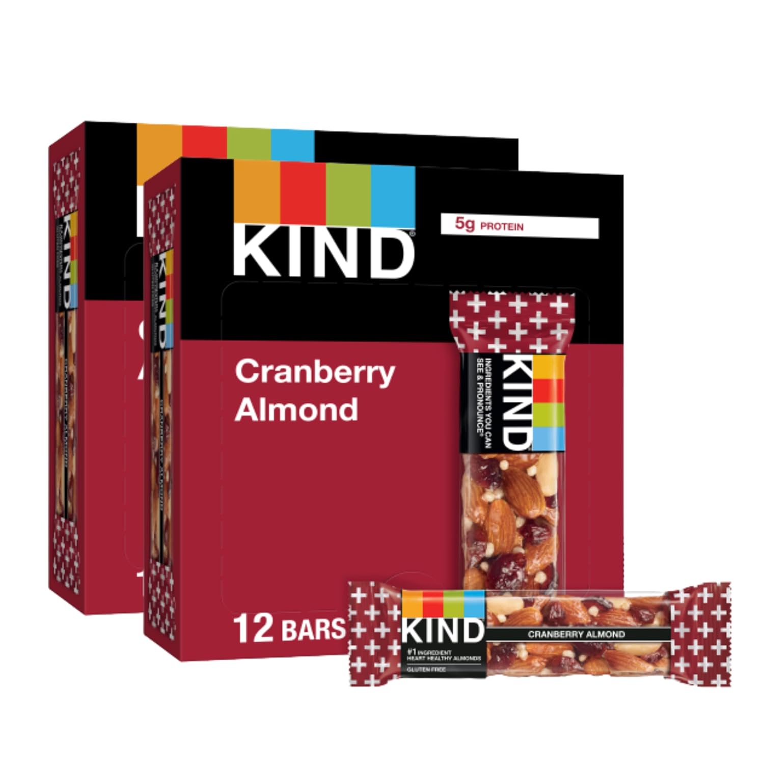 Kind Bars, Cranberry Almond, Healthy Snacks, Gluten Free, 5G Protein, 24 Count