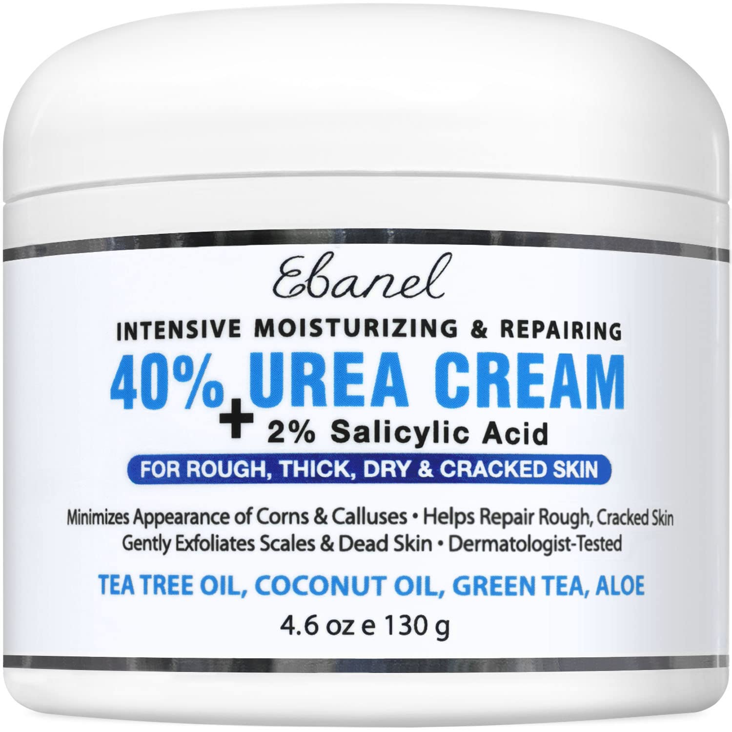 Ebanel Urea Cream 40% Plus Salicylic Acid 2%, Foot Cream For Dry Cracked Heels Feet Knees Elbows Hands, Foot Dead Skin Cuticle Callus Remover Toenail Softener, Keratolytic Skin Barrier Repair Cream