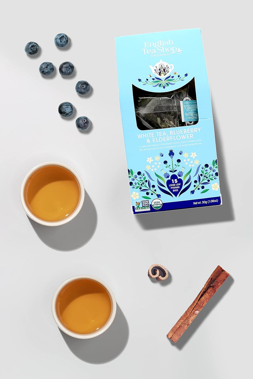 English Tea Shop Organic White Tea, Blueberry & Elder Flower Loose Leaf, 15 Pyramid Tea Bags : Amazon.co.uk: Grocery