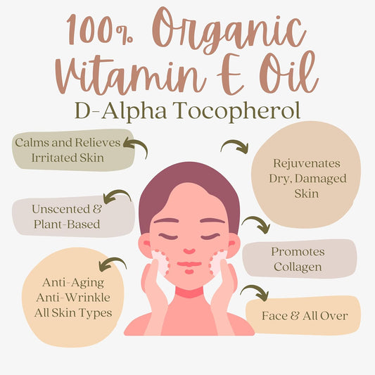 100% Organic Vitamin E Oil - D-Alpha Tocopherol Usda Certified 100% Organic - Pure And Natural 1 Fl Oz 42,500 Iu - For Face, Skin And Nails - Reduce Wrinkles, Anti Aging, Lighten Dark Spots