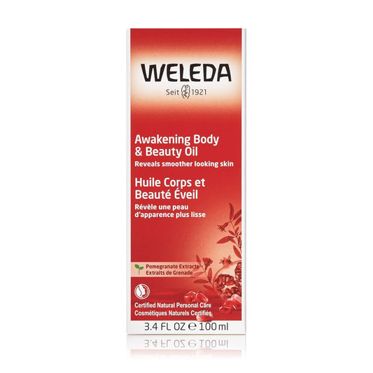 Weleda Awakening Pomegranate Body and Beauty Oil, 3.4 Fluid Ounce, Plant Rich Body and Beauty Oil with Pomegranate Seed, Jojoba and Sesame Oils