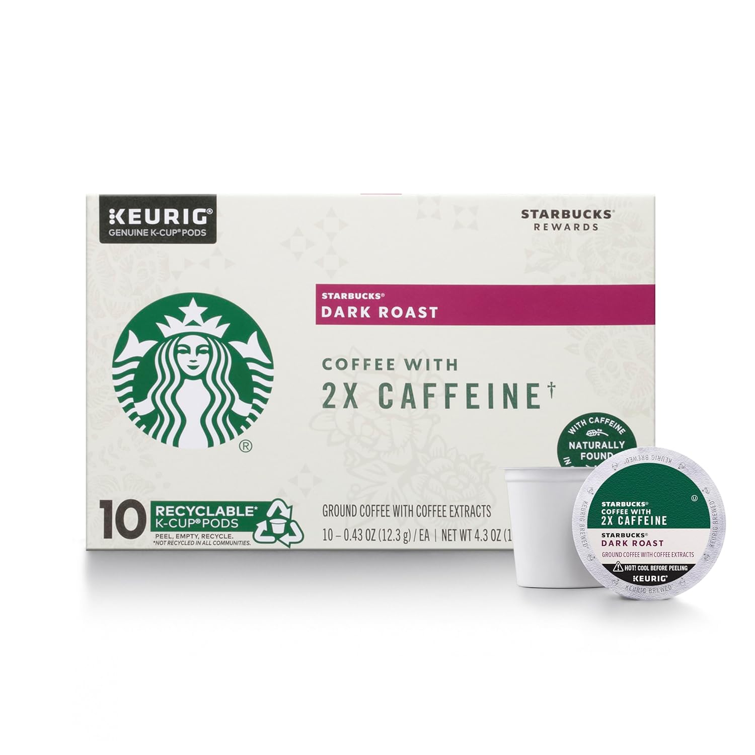 Starbucks Dark Roast K-Cup Coffee Pods With 2X Caffeine, For Keurig Brewers, 10 Count (Pack Of 6)
