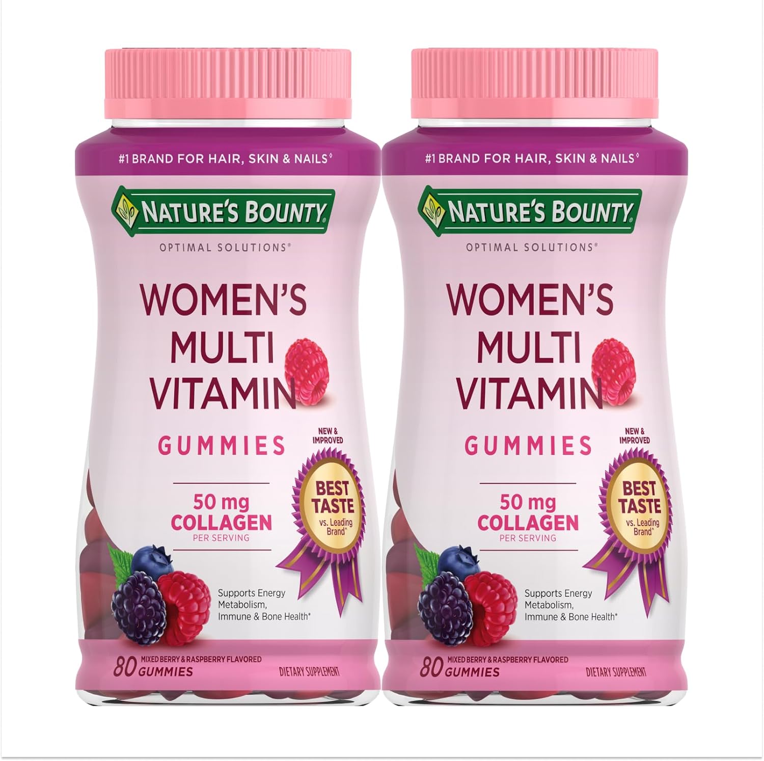 Nature'S Bounty Optimal Solutions Women'S Multivitamin, Multivitamin Gummies For Immune Support, Cellular Energy Support, Bone Health, Raspberry Flavor, 80 Ct (2 Pack)