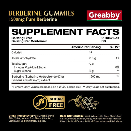 Berberine 1500Mg Gummies Sugar-Free, 97% Purity Organic Berberine, Immune Health Support, Berberine Supplements For Adults, 60 Pectin Gummies