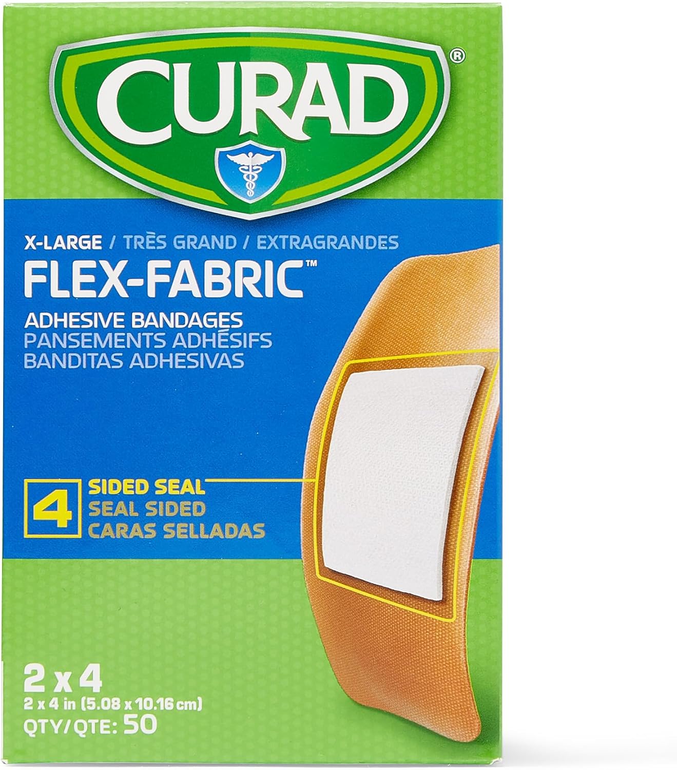 Medline Curad Flex-Fabric Adhesive Bandages, X-Large 2X4, 50 Count