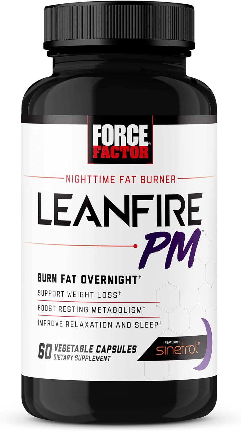 Force Factor LeanFire PM Weight Loss Pills for Women & Men, Fat Burner & Overnight Weight Loss Pills to Burn Fat, Boost Metabolism, Improve Sleep, Powerful Formula for Incredible Results, 60 Capsules