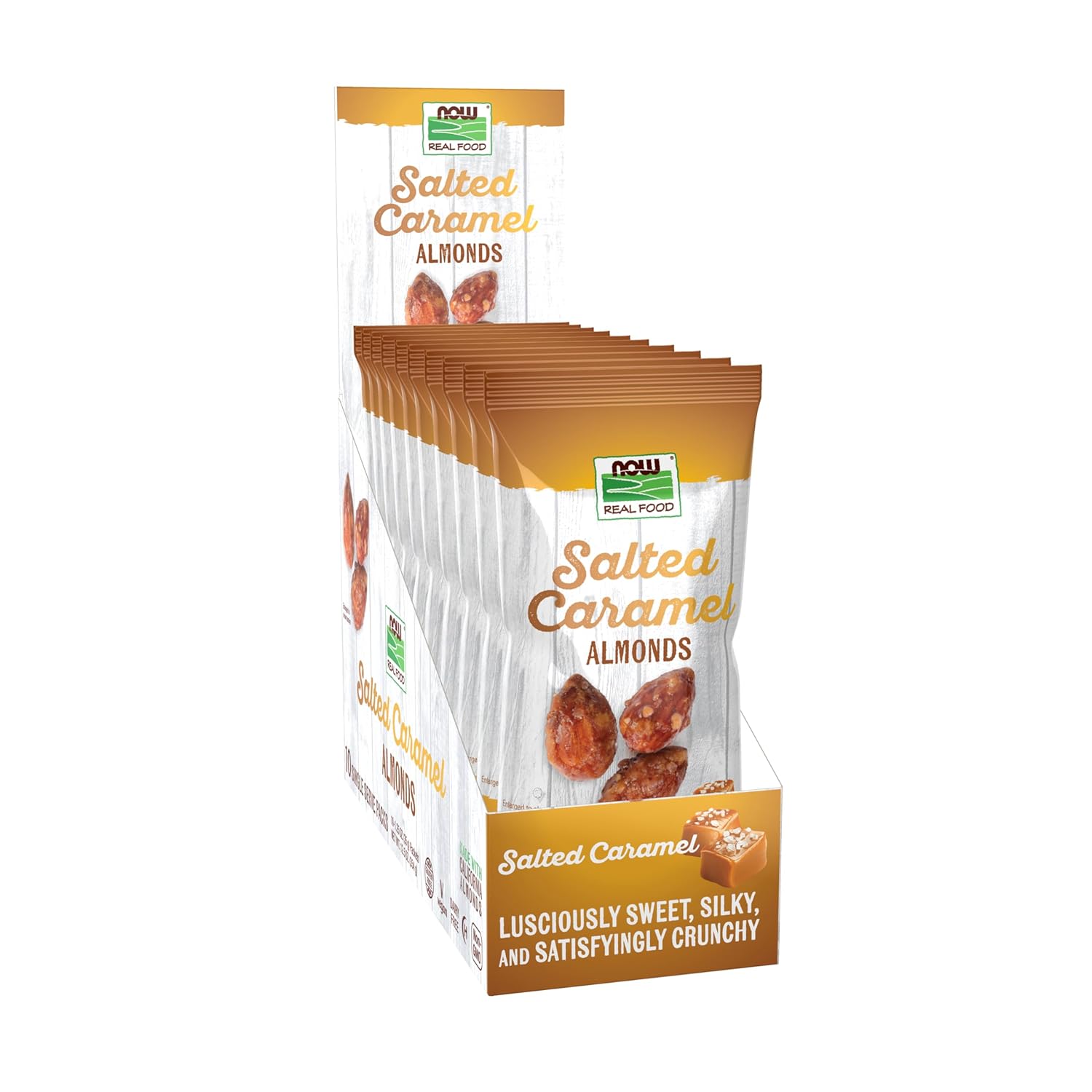 Now Foods, Salted Caramel Almonds, Crafted In Small Batches, 10 Single Packets