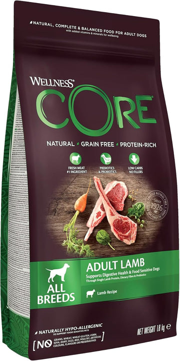 Wellness CORE Adult Lamb, Dry Dog Food, Dog Food Dry for Healthy Digestion, Grain Free with High Meat Content, Lamb, 1.8 kg?10787