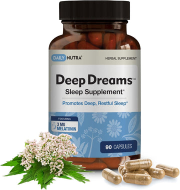 DailyNutra Deep Dreams ~ Natural Sleep Supplement - Promotes Deep, Restful Sleep - Blend of Melatonin, L-Tryptophan, Apigenin, Valerian, Chamomile, & Passionflower (90 Capsules)