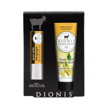 Dionis Goat Milk Skincare Hand Cream & Lip Balm Set - Safe For Sensitive Skin, Moisturize, Hydrate, Soothe Dry Chapped Lips And Skin, Cruelty Free, Ocean Mist And Cucumber Water, 1 Oz And .28 Oz