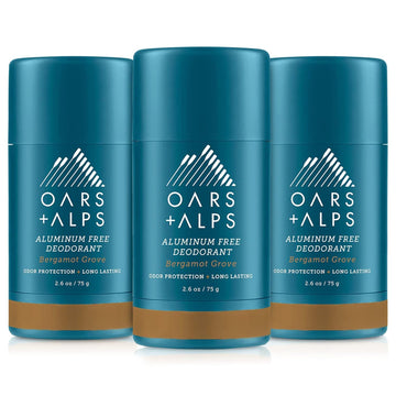 Oars + Alps Aluminum Free Deodorant for Men and Women, Dermatologist Tested and Made with Clean Ingredients, Travel Size, Bergamot Grove, 3 Pack, 2.6 Oz Each