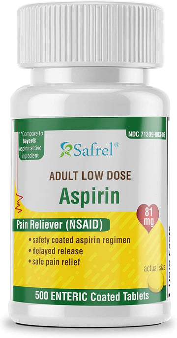 Safrel Generic Bayer Baby Aspirin 81mg, 500 Enteric-Coated Tablets – Low Dose Pain Reliever & Value Pack