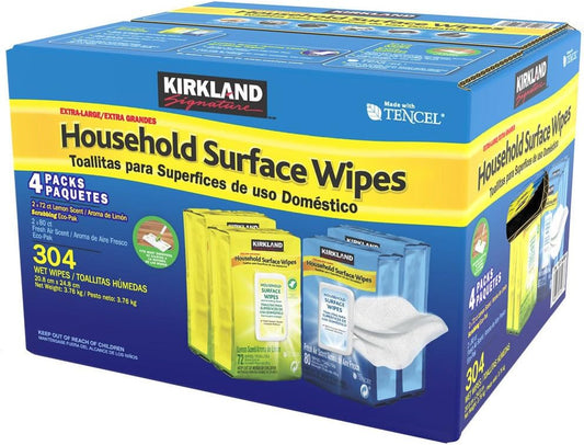 Kirkland Signature Household Surface Wipes Extra Large - Case Of 4 Pack, 304 Wet Wipes