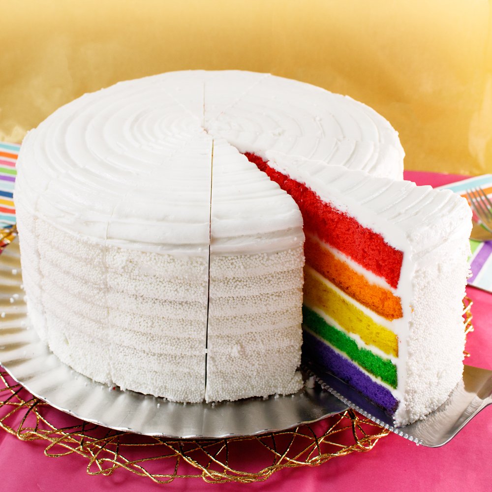 David'S Cookies Layered Rainbow Cake 10" - Pre-Sliced 14 Pcs. Fresh Gourmet Bakery Dessert With 5 Bright And Colorful Layers, Great Gift Idea For Women, Men And Kids