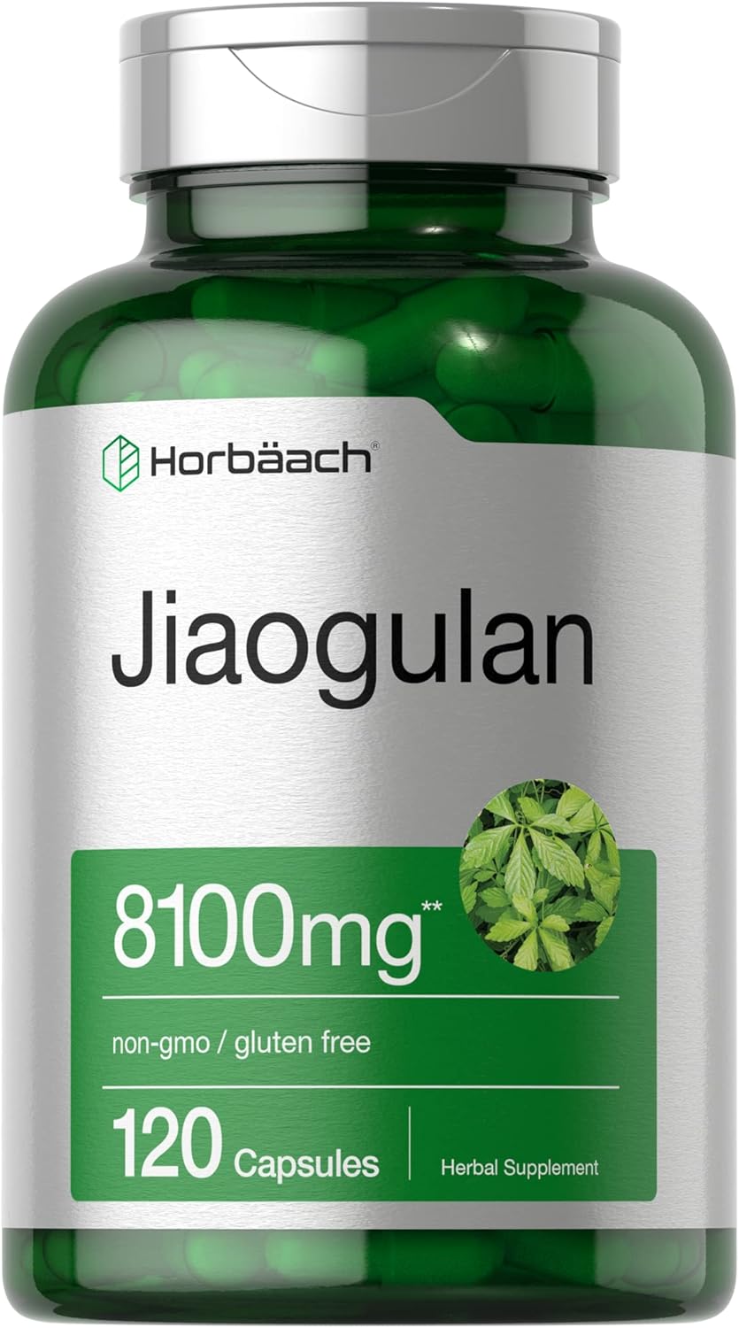 Horbäach Jiaogulan Capsules | 8100 mg | 120 Count | Gynostemma Pentaphyllum Herbal Extract | Stamina and Endurance Supplement | Non-GMO, Gluten Free