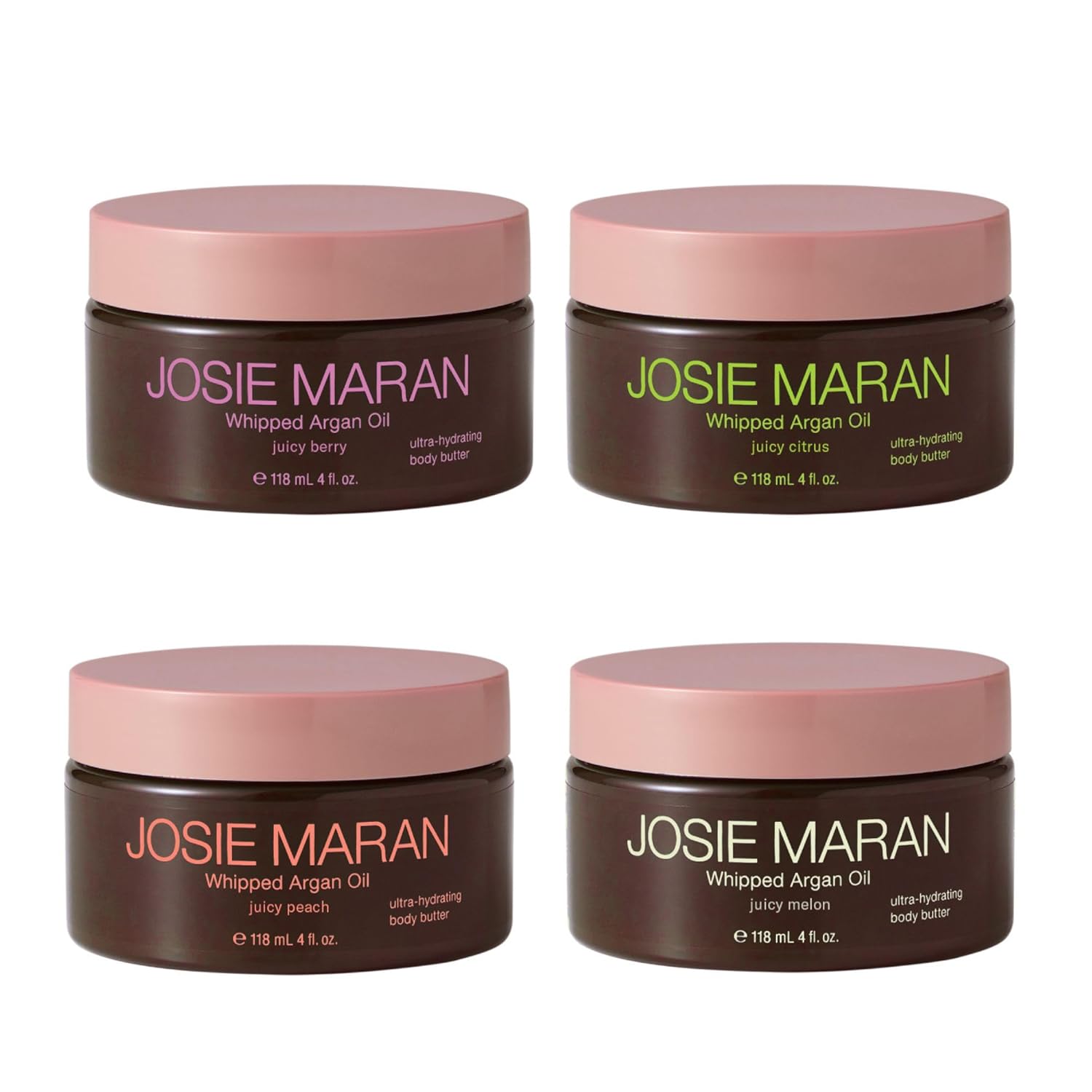 Josie Maran 4 Piece Whipped Argan Oil Body Butter - Skin Firming Cream With Whipped Shea Butter, Avocado Oil & Fatty Acids - Cruelty-Free Skincare - (4 Oz)