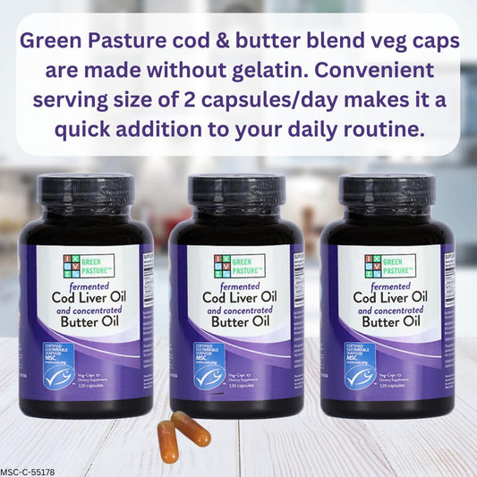 Green Pasture Fermented Cod Liver Oil Blend And Concentrated Butter Oil Blend - 120 Capsules