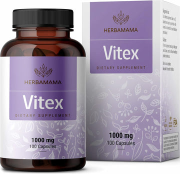 HERBAMAMA Vitex Supplement for Women - Organic Vitex Chasteberry Pills - Vegan Supplements, 1000mg, 100 Capsules