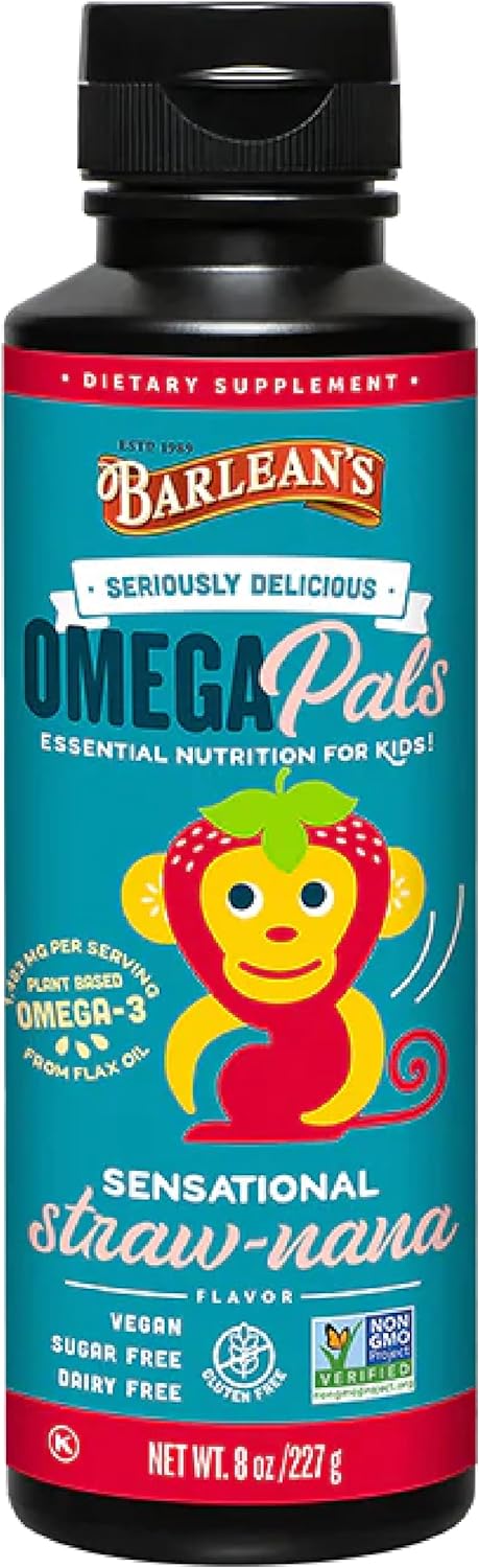 Barlean's Omega Pals Omega 3 for Kids, Yummy Straw-Nana Flavored Child