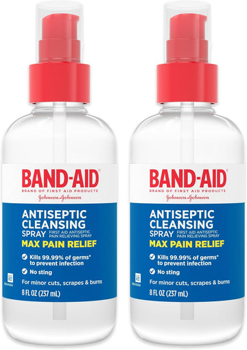 Band-Aid Brand Antiseptic Cleansing Spray, First Aid Antiseptic Spray Relieves Pain & Kill Germs, With Benzalkonium Cl Wound Antiseptic & Pramoxine Hcl Topical Analgesic, 2 X 8 Fl. Oz