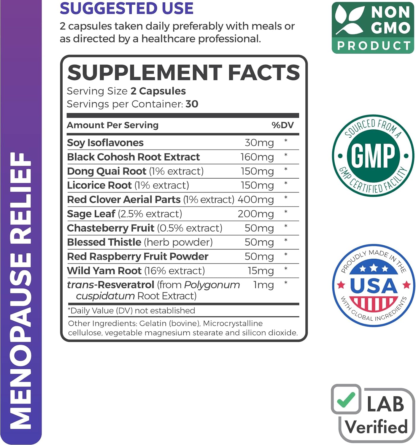 Complete Menopause Relief (Non-GMO) Multi-Symptom Relief From Hot Flashes, Night Sweats, Mood Swings - Hormone Balance For Women with Black Cohosh, Soy Isoflavones - Hormonal Supplements - 60 Capsules : Health & Household