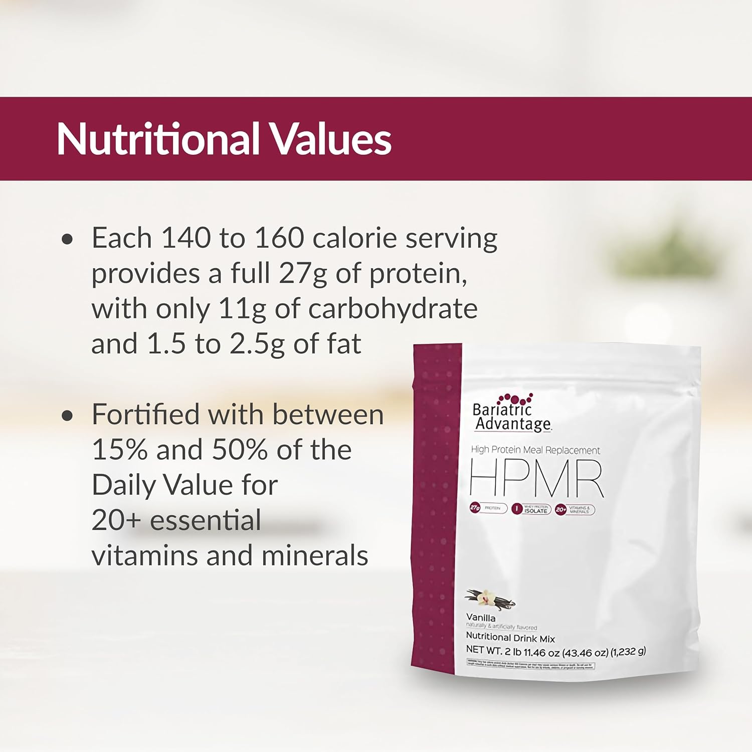 Bariatric Advantage High Protein Meal Replacement Drink Mix, Protein Powder Whey Isolate For Gastric Bypass And Sleeve Gastrectomy Patients, 27G Protein, Lactose Free - Vanilla - 28 Servings : Grocery & Gourmet Food